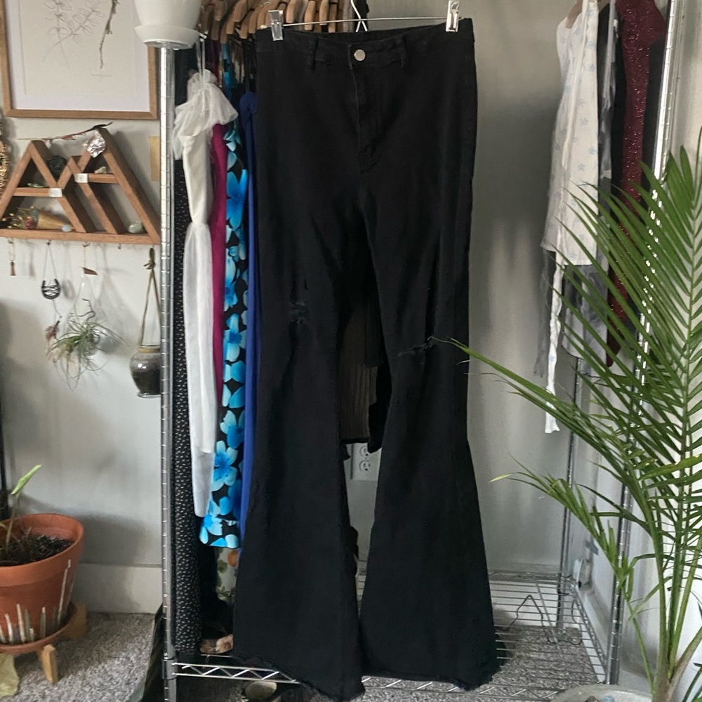 Black flare ripped jeans
